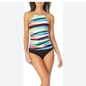 Anne Cole halter style striped multicolor swim tankini top small